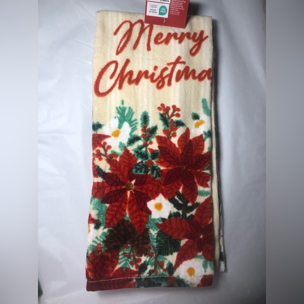 2 pack Festive Christmas Towels with Poinsettias